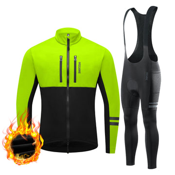 MTB Thermo Softshell Radjacke & Trägerhose mit Sitzpolster Herren Set – windabweisend, Warm, atmungsaktives Material